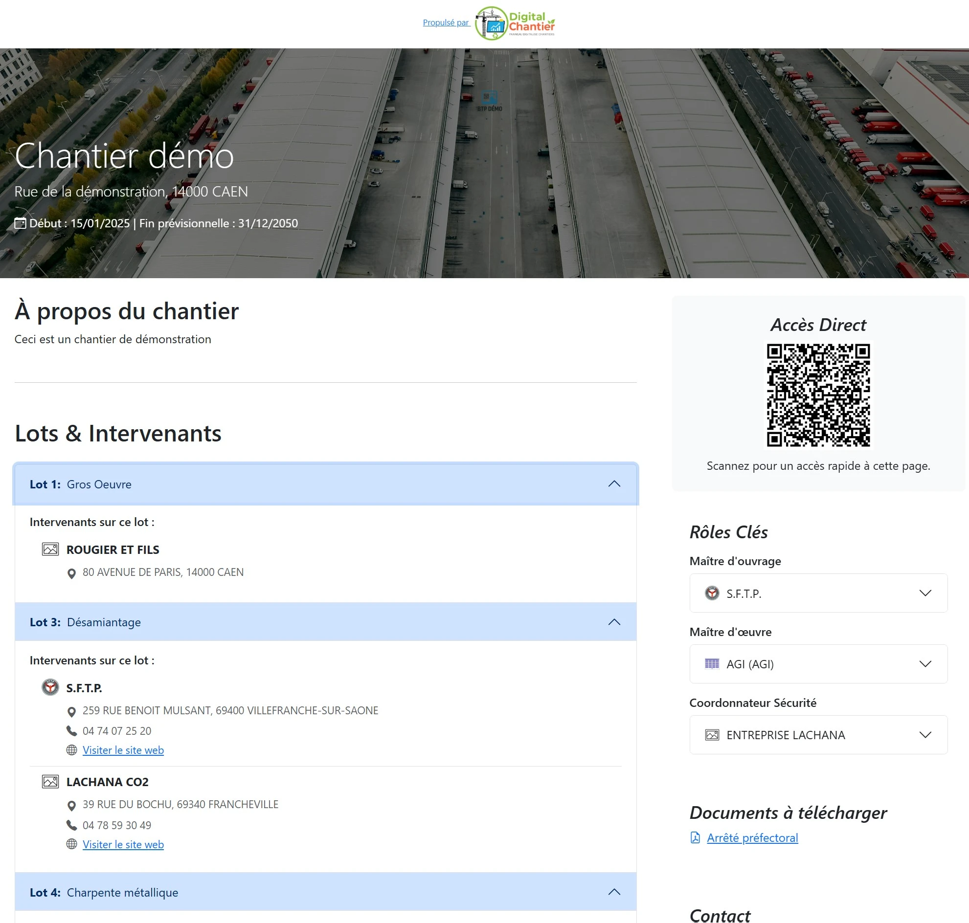 Capture d'écran de la page publique